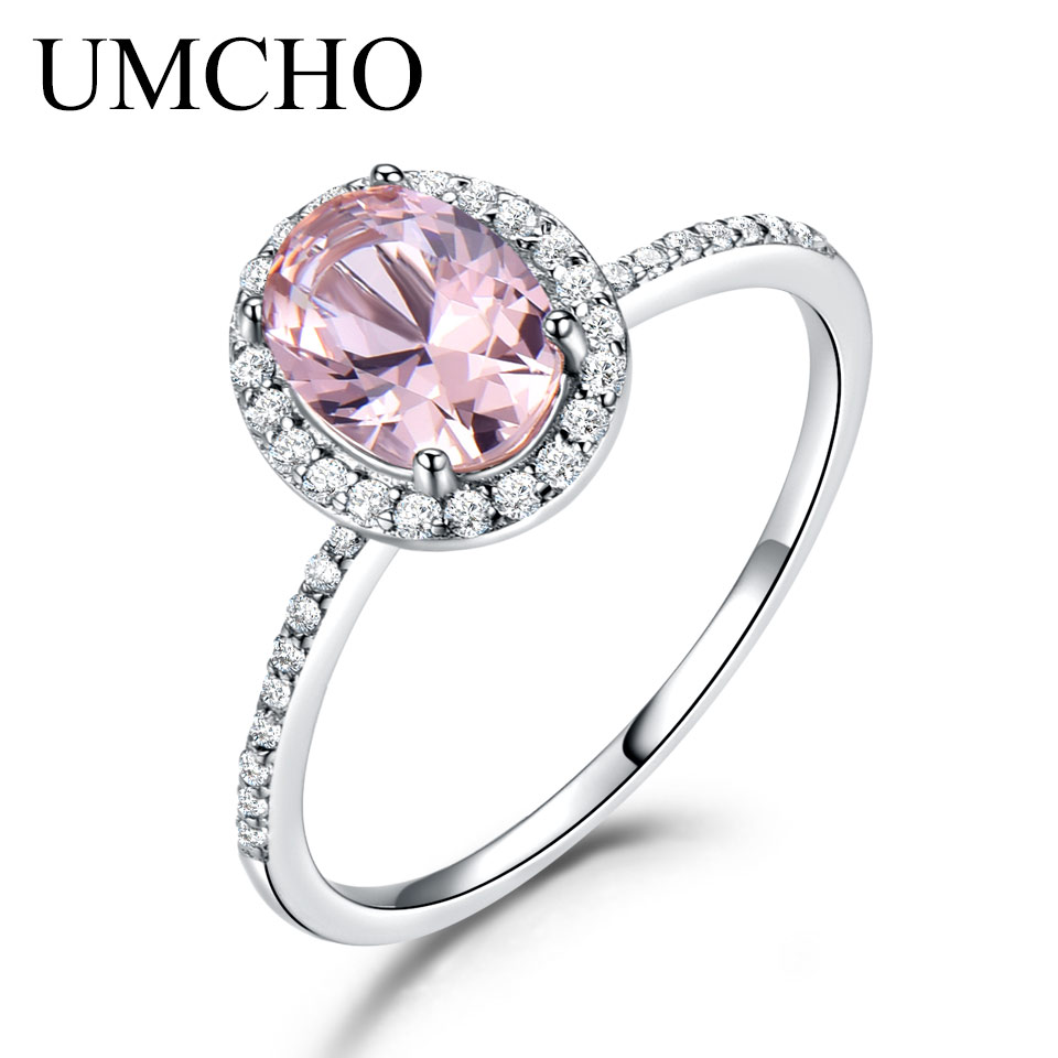 

UMCHO 925 Sterling Silver Ring Oval Classic Pink Sapphire Rings For Women Engagement Wedding Party Gift Fine Jewelry New