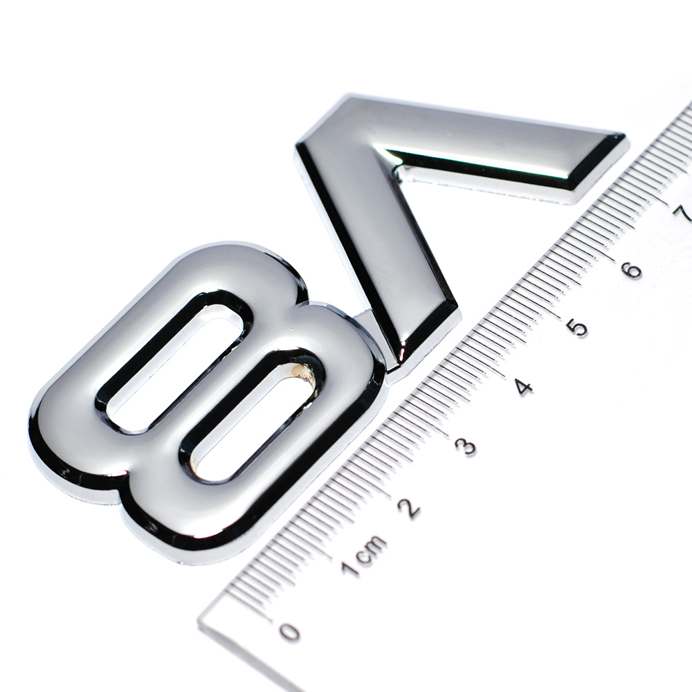 Chrome Metal V8 Logo Car Emblem Premium 3D V-8 Engine Badge Auto Rear Trunk Sticker Side Fender Decal Black