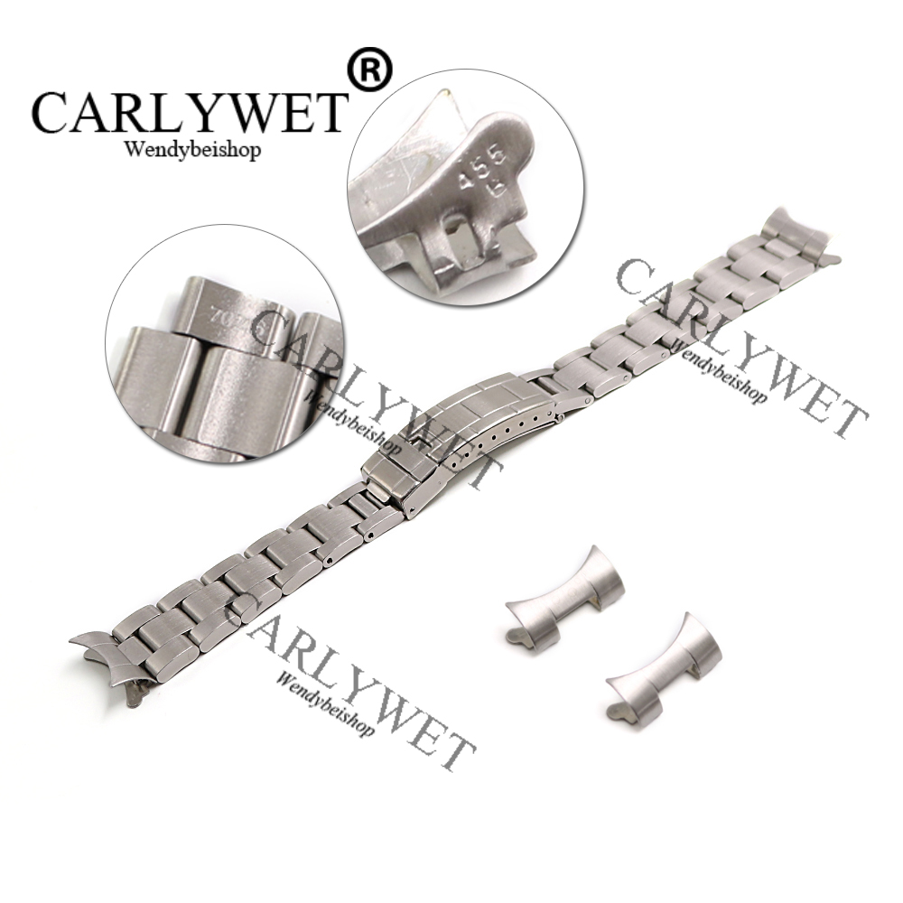 

CARLYWET 20mm Solid Stainless Steel Links Hollow Curved End Deployment Glide Lock Clasp Brushed Buckle Bracelet for 70216 455B