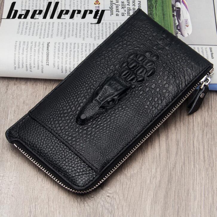 

Factory independent brand men bag fashion alligator dermis mens wallet multifunctional leather hand long purse business multi Card Walles, Black(boutique box)