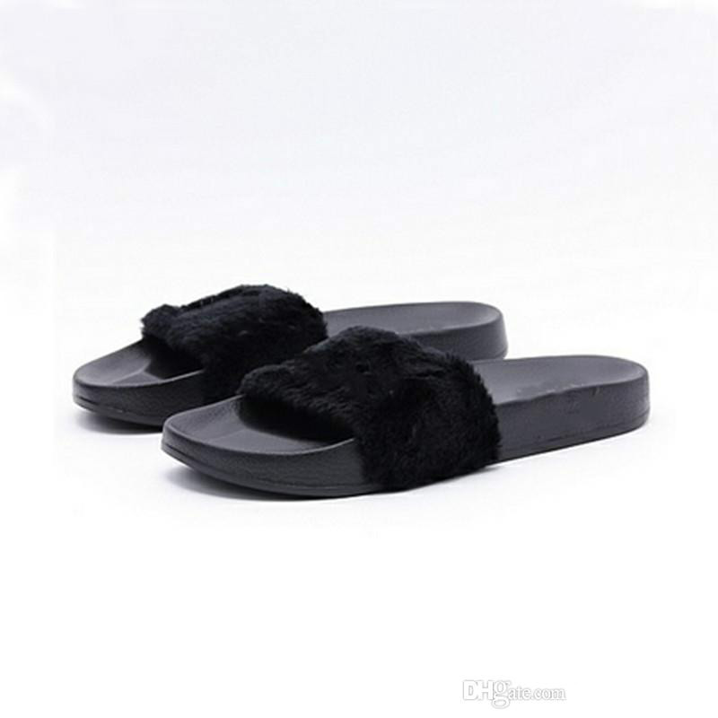 

Leadcat Fenty Rihanna Shoes Women Slippers Indoor Sandals Girls Fashion Scuffs Pink Black White Grey Fur Slides Without Box High Quality