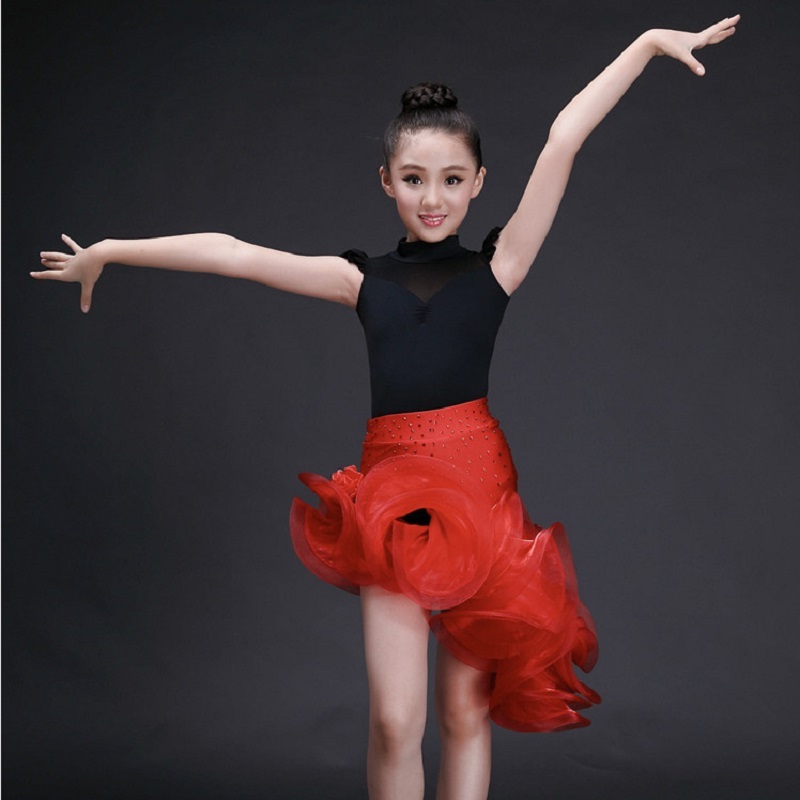 

children red skirts competition sexy tango dresses customized ballroom dance wear rumba girl costume latin dress for girls, Black