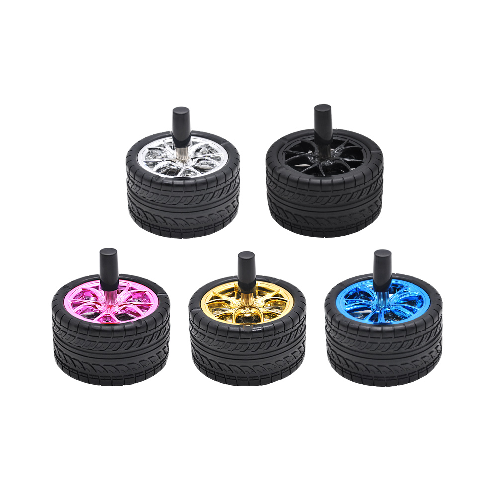 

Creative Rubber Car Tires Smoking Ashtray Press Rotary Portable Metal Ash Tray With Lids Silicone Cigarette Holder Durable