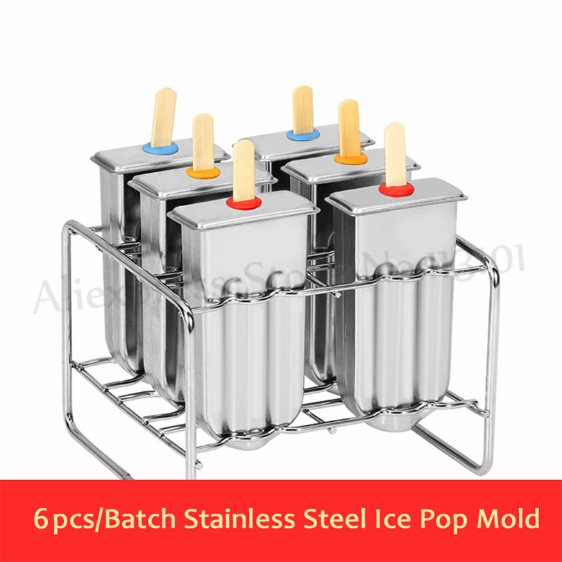 

Ice Lolly Mold DIY Popsicle Mould 6pcs in One Set 304 Stainless Steel Ice Cream Molds with Stick Holder More Types Option