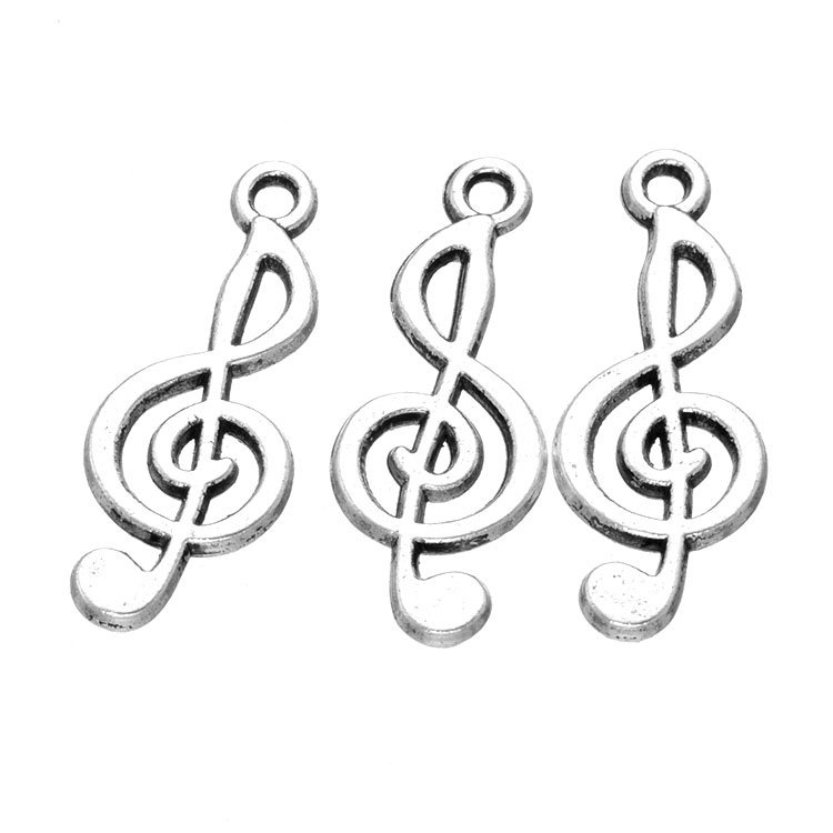 

1000pcs 25*10mm DIY Jewelry antique silver color Alloy treble clef art symbol Music note charms pendant for bracelet necklace