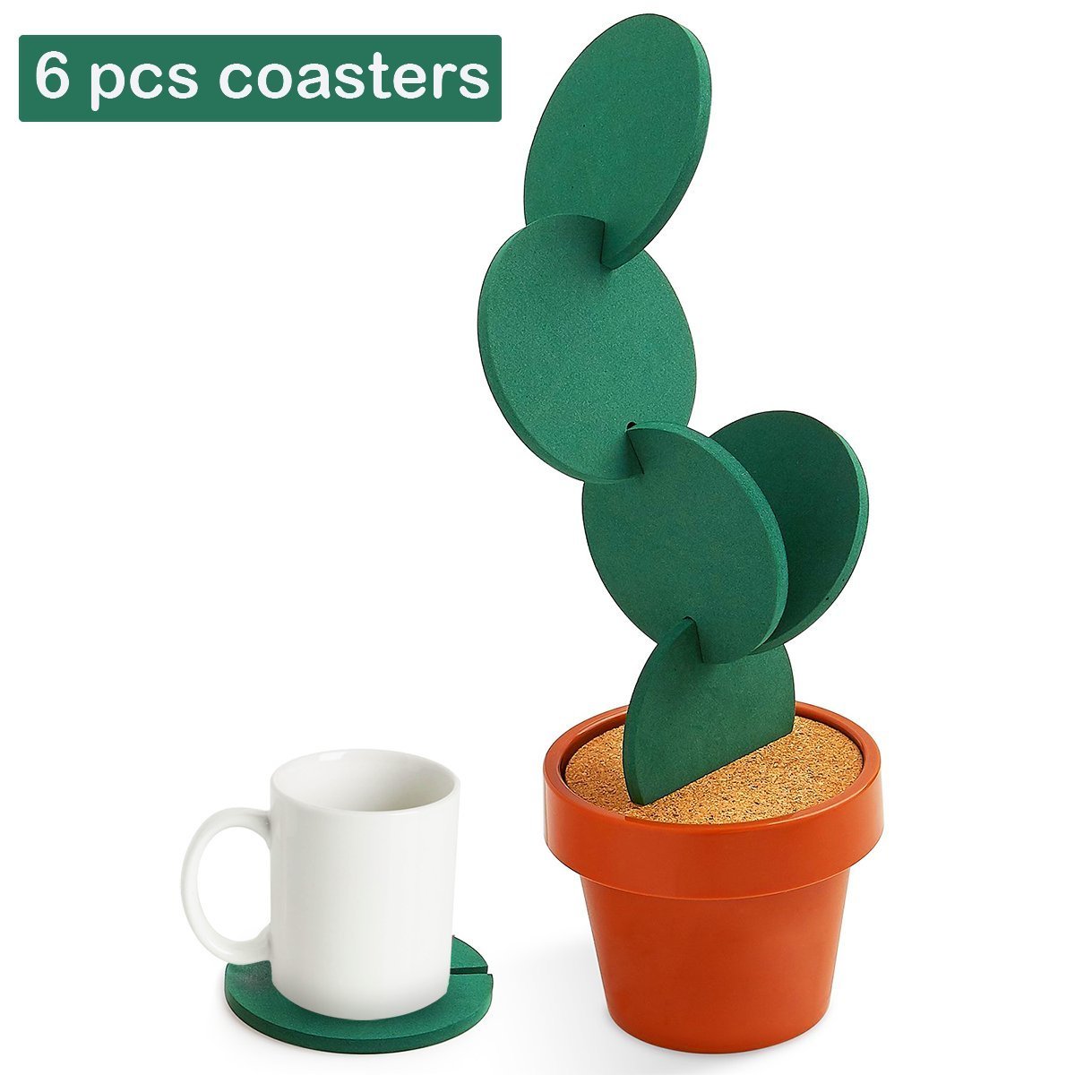 

Creative DIY Cactus Coaster Set of 6 Pieces with Flowerpot Holder for Drinks Novelty Gift Home Office Bar Decor and Improvement DEC350