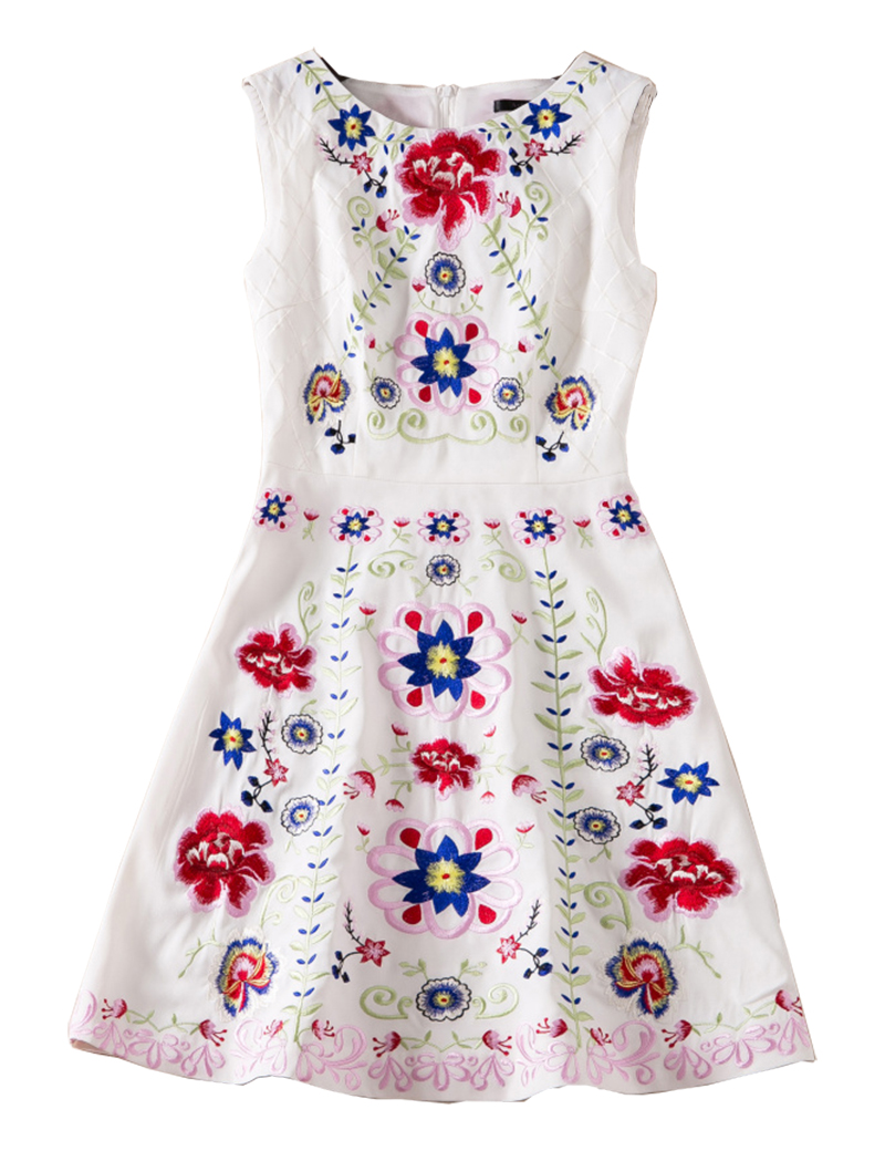 

Luxury Women Embroidery A-Line Dress Roune Neck Sleeveless Party Dresses 05K842, As pictures