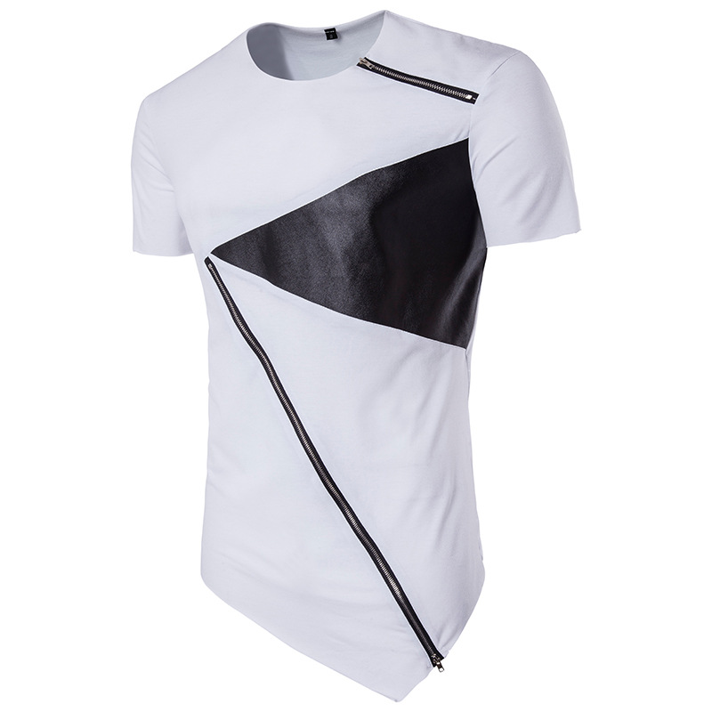 

Summer White Black T-Shirts with Zipper O Neck Short Sleeve Hip Hop T-Shirt Top Tee Size S-2XL