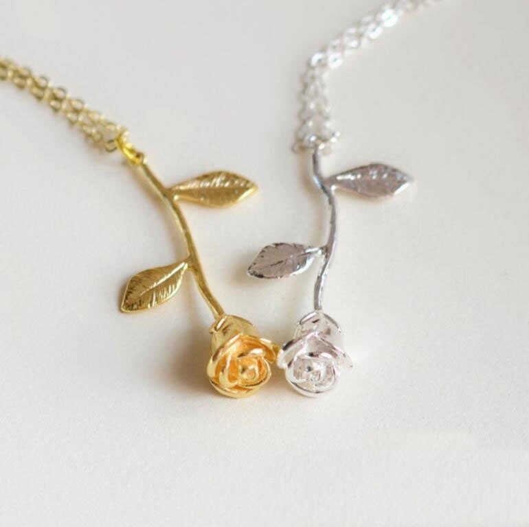 

Hot Europe Fashion Jewelry Rose Flower Pendant Necklace Women's Rose Chain Necklaces S70