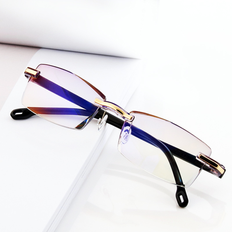 

New Frameless Diamond Reading glasses Trimming Presbyopic Glasses Anti Blue Old Men's Reading Glasses