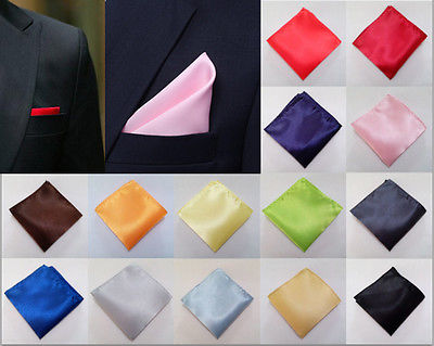 

New Mens Satin Pocket Square Hankerchief Hanky Plain Solid Color H2010167, Black