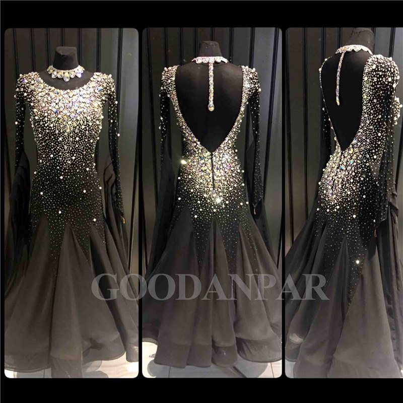 

Ballroom Dancing Dress Newest Design Woman Modern Waltz Tango Dance Dress standard sexy black Long Sleeve spandex, Custom made