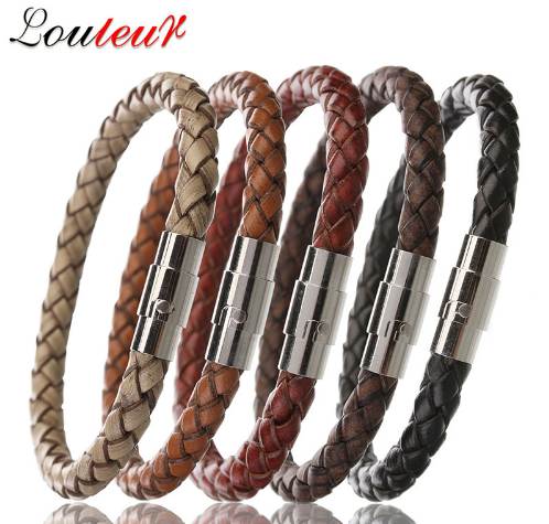 

LOULEUR New 100% Genuine Braided Leather Bracelet Men Women Stainless Steel Magnetic Clasp Male Bracelets Bangles Jewelry