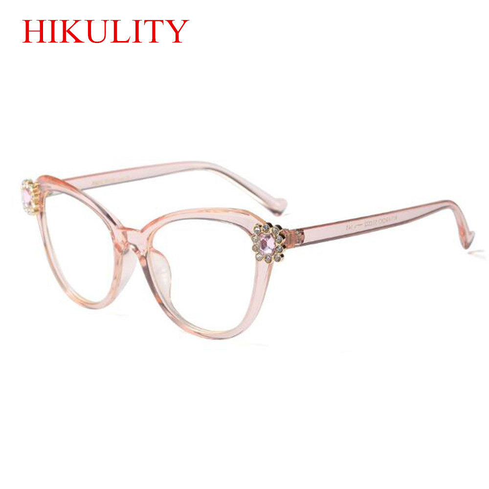 

Vintage Clear Lens Cat Eye Glasses Women Fashion Diamond Brand Eyewear Female Computer Glasses Crystal Transparent Shades