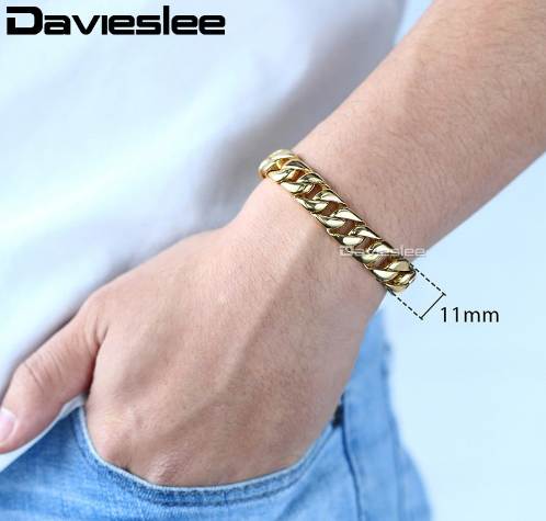 

Davieslee 11mm 20cm Mens Bracelet Curb Link Chain 316L Stainless Steel Bracelet Silver Color DLHB139