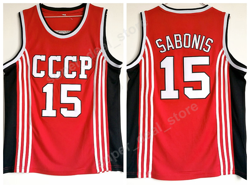 

Arvydas Sabonis Jersey 15 Basketball CCCP Team Russia College Jerseys Men Red Team Color All Sttitched Sports Top Quality On