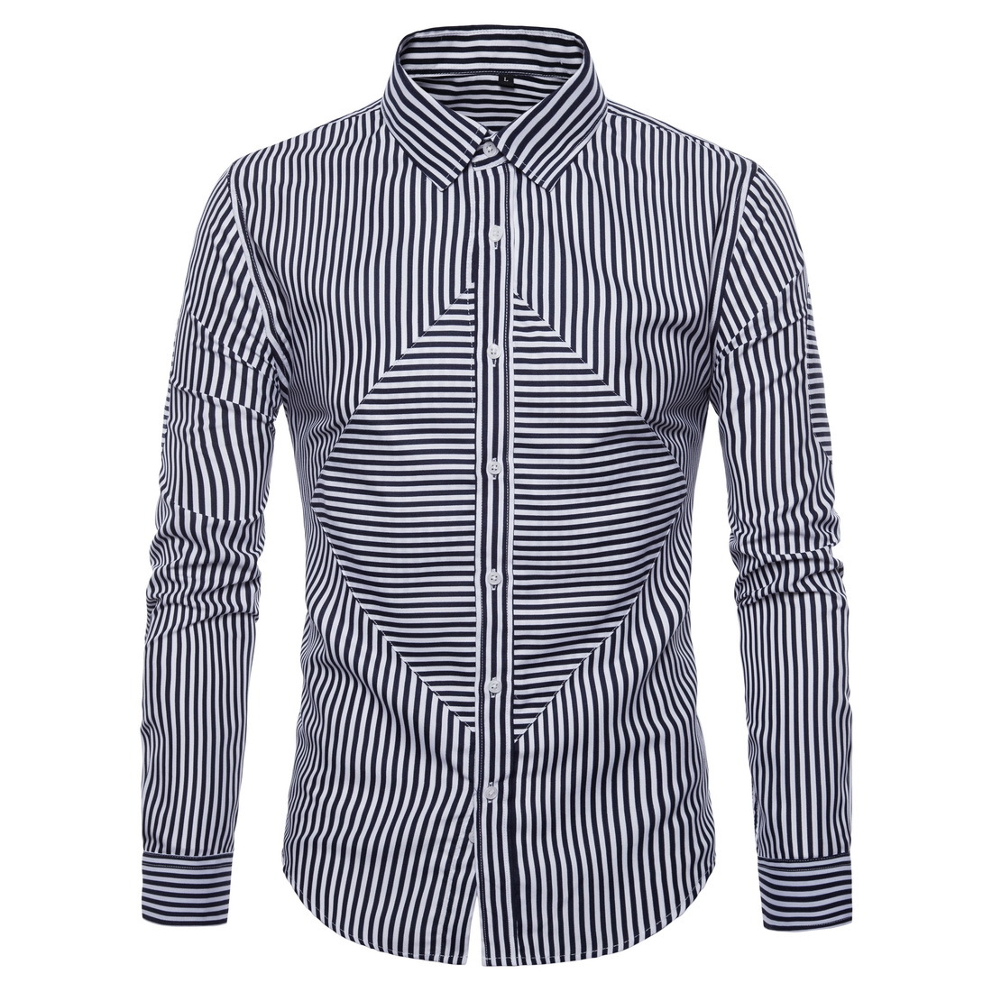 

Men Stripe Shirt Fashion Autumn Long Sleeve Business Shirts For Mens Cotton Blend Men Casual Dress Shirts S-2XL J180730, Blue