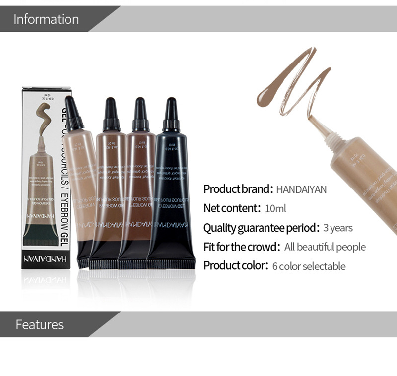 

DHL free new Handaiyan eyebrow gel 6 colors in stock Waterproof Shading Liquid Eyeshadow good quality with gift