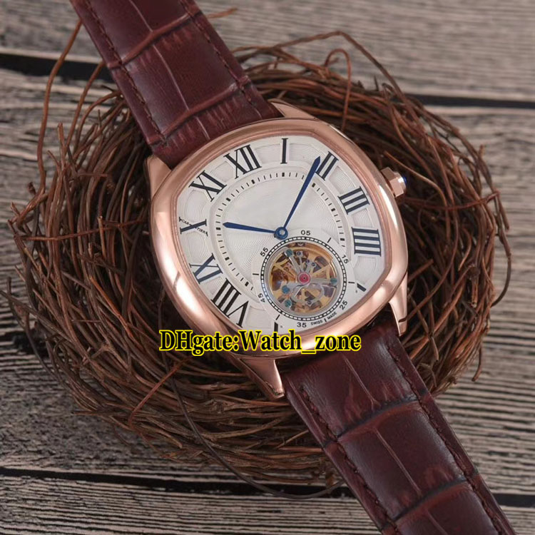

New Driver De 40mm White Dial W4100013 Tourbillon Automatic Mens Watch Rose Gold Case Leather Strap High Quality Gents Watches, Car-a10e