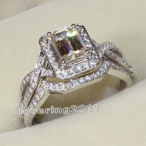 

choucong Princess cut 3ct Stone Diamond 10KT White Gold Filled 2-in-1 Women Engagement Wedding Ring Set Sz 5-11