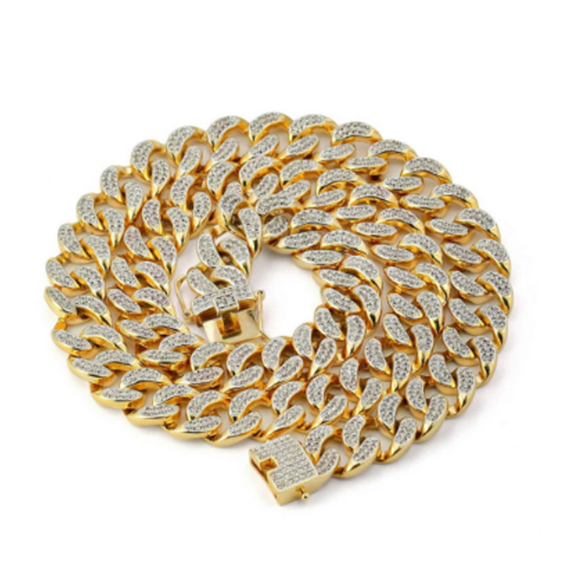 

Luxury Mens Iced Out Cubic Zirconia CZ 18K Gold Finish Miami Cuban Link Chain Necklace 20inch 24inch 30inch Heavy Chain Top Quality Jewelry