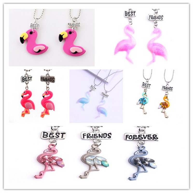 

A set Kids "Best Friends" Flamingo Necklace Lovely Animals Pendants Necklaces For Children Friendship Gift Jewelry