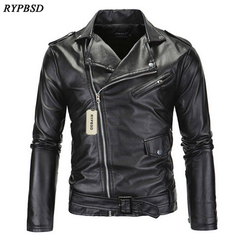 

Motorcycle Jacket Men Lapels Slash Zipper Punk Leather Jackets and Coats 2018 Mens Leather Jackets Men's, Black as picture
