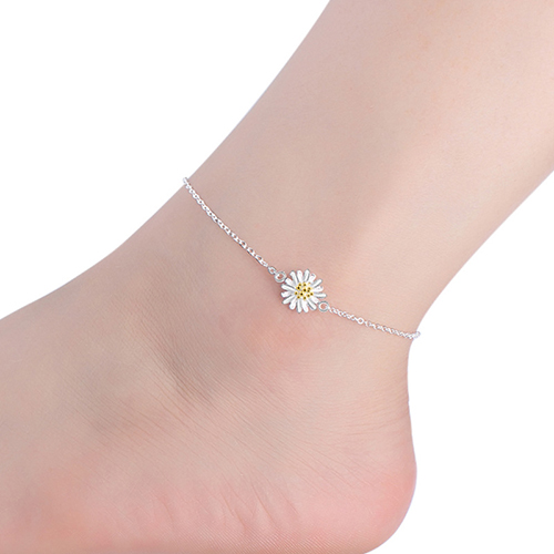 

JL014 Luxury Silver Chain Anklet Daisy Yellow Flower Ankle Bracelets Sweet Chain Foot Jewelry for Women