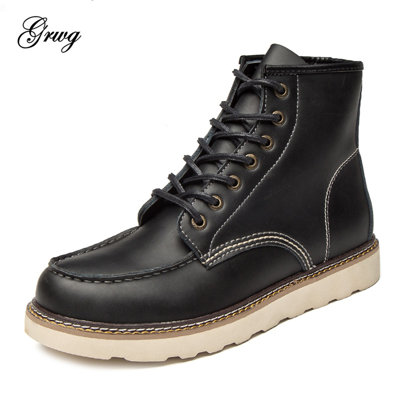 

GRWG 2018 Fashion Men Vintage Motorcycle Boots Spring Winter 2018 New Cow Split Leather Waterproof Ankle Boots Men Shoes, Black