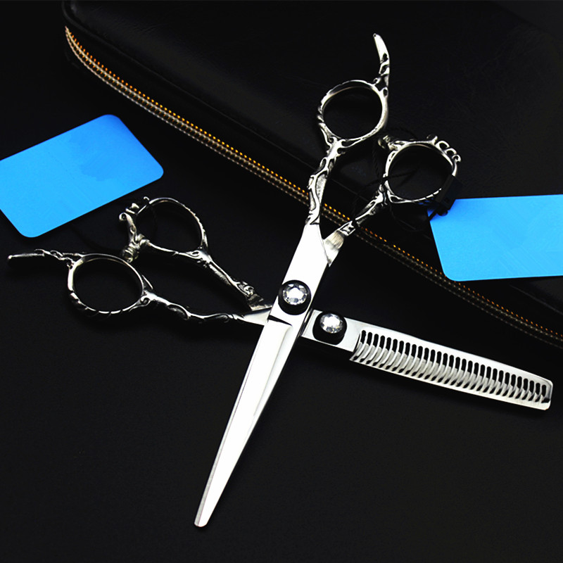 

professional japan 440c 6 inch Hollow hair scissors salon cutting barber makas haircut thinning shears hairdressing scissors set