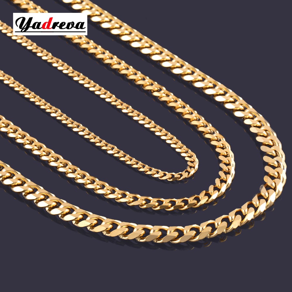 

whole saleHigh Quality Width 3.5mm/ 5mm/7mm Stainless Steel Gold Cuban Chain Waterproof Men Curb Link Necklace Various Sizes