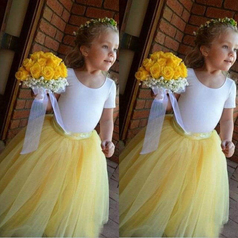 

Lovely Daffodil Tutu Skirt Cheap High Quality Flower Girl Dress Only Skirt Light Yellow Tulle Custom Flowergirl Skirts for Weddings, Gold
