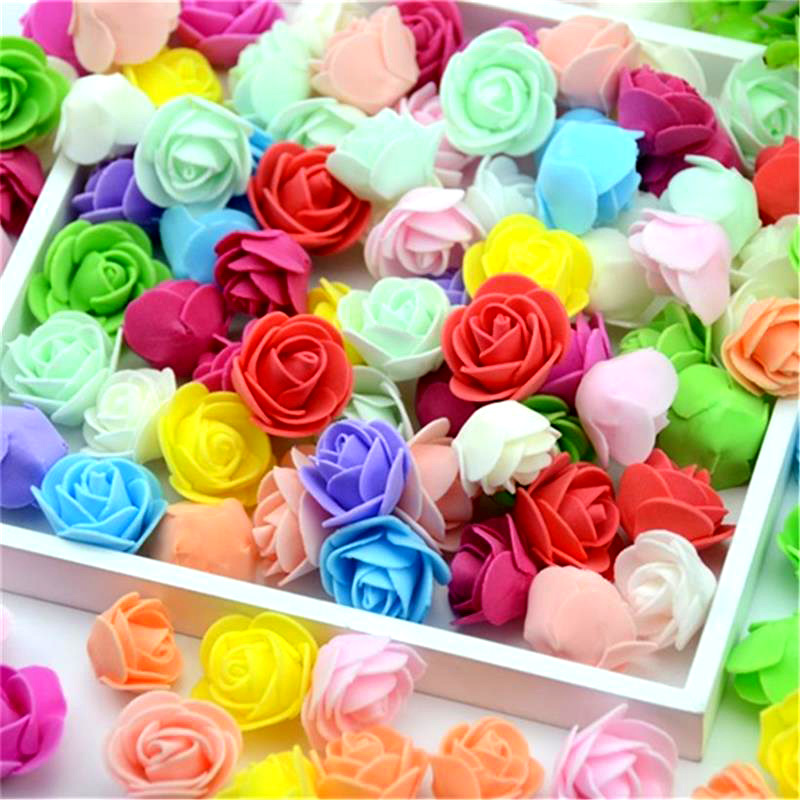 

100PCS Artificial Mini PE Foam Rose Flower Head Handmade DIY Wedding Home Party Decoration DIY Scrapbooking Wreath Fake Flower, Dyeing red