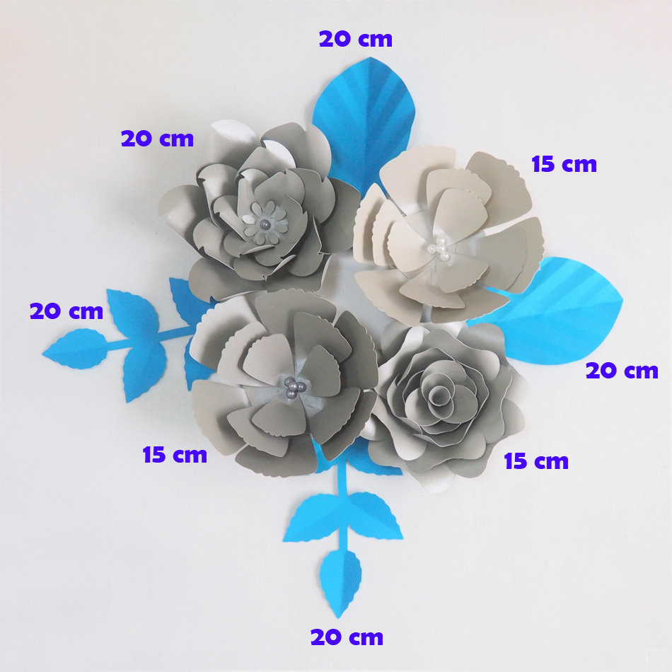 

DIY Giant Paper Flowers Artificial Rose Fleurs Artificielles Backdrop 4pcs+ 4 Leave Wedding Party Decor Nursery Glittered Silver