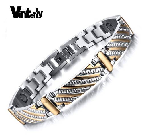 

Vinterly Health Energy Magnet Bracelet Men Stainless Steel Bio Magnetic Bracelets Gold Color Jewelry For Men Women