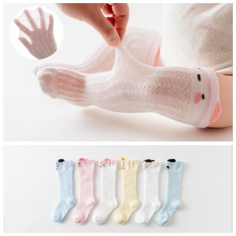 

Children Girl Top Knee High Socks Baby Anti-mosquito Summer cotton Cartoon stockings Ultra-thin Mesh Socks, As pic