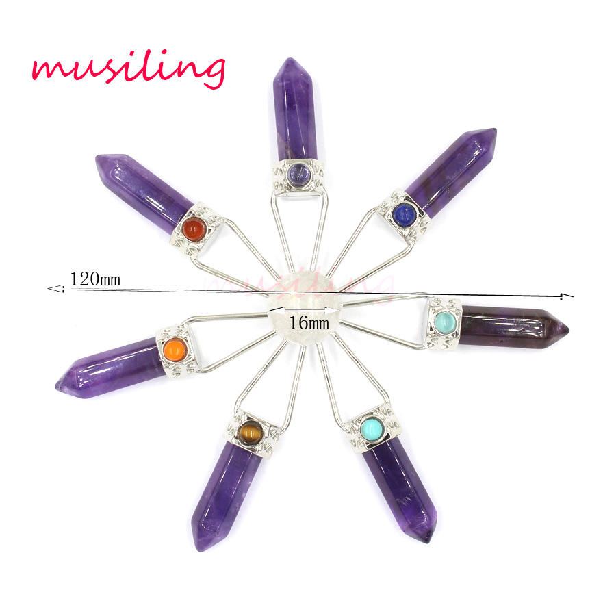 

Reiki Pendulum 7 Chakra Beads Hexagon Prism Magic Wand Energy Pendant Natural Stone Charms Healing Amulet Jewelry