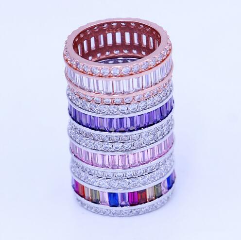 

4 colors Fashion Circle ring birthstone Jewelry Wedding band rings set for women princess cut 5A Cz White Gold Filled Party Ring