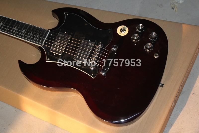 

custom guitar factory 2015 Top Quality SG dark wine red with black pickguard ,Chrome hardware electric guitar Free Shipping 1111