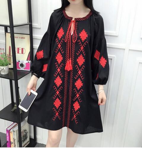 

Ethnic Floral Embroidery Bow Lantern Sleeve 2018 Spring Summer Casual Bohemia Above Knee Party Leisure Ladies Dresses, White