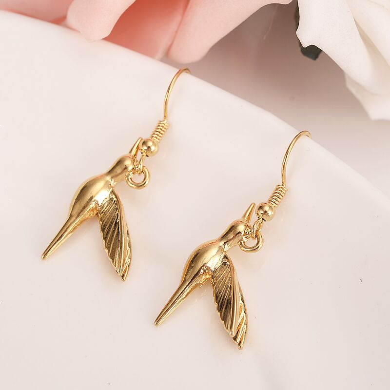 Boucles d'oreilles pendantes en or jaune massif rempli de colibri délicat, Tobago, Animal, collier à breloque oiseau Dia Cut, breloque pour femme