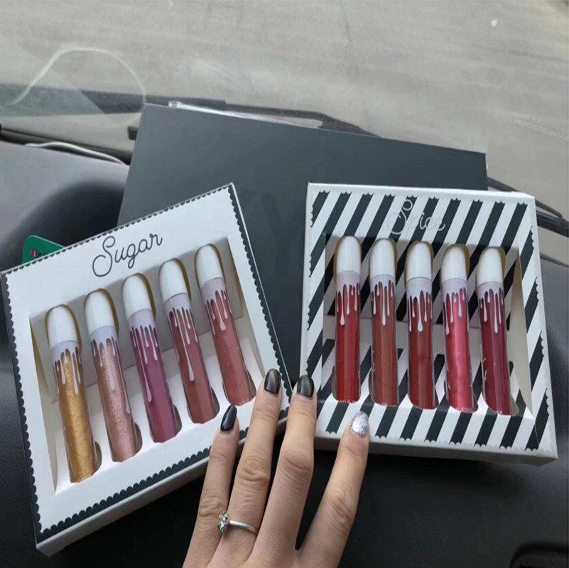 

New Makeup Matte lip gloss set 5 colors Sugar Spice Liquid Lipsticks Lip Cream Lips set Moisturizing In Stock DHL Free Shipping