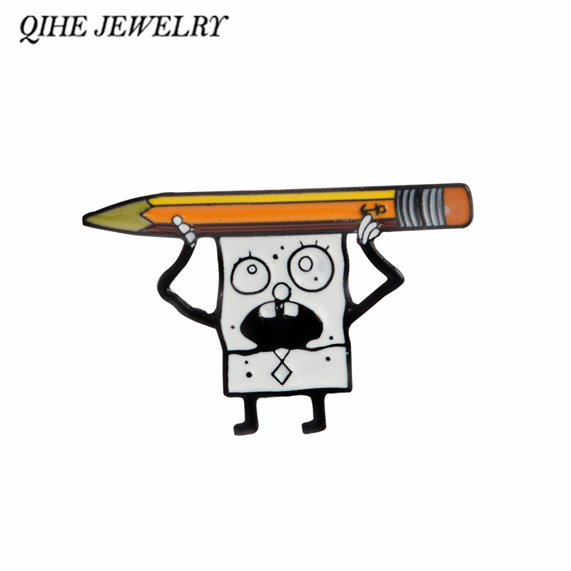 

QIHE SIERADEN Mooie Cartoon Karakter en Potlood Emaille badge Broches Tas Rugzak Hoed Accessoires Baby gift, Gray