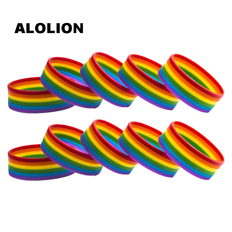 

LGBT Pride Rainbow Pansexual Asexual Genderqueer Bisexual Wristband Jewelry Silicone Bracelet 10PCS, Golden;silver