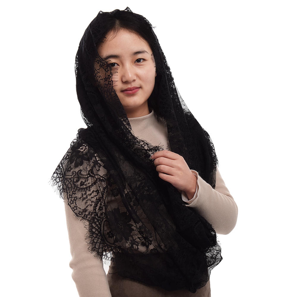 1pc Women Lace Veil Infinity Catholic Chapel Latin Mass Mantilla Head Covering White/Black High Quality Fast Shipment-image-411649714