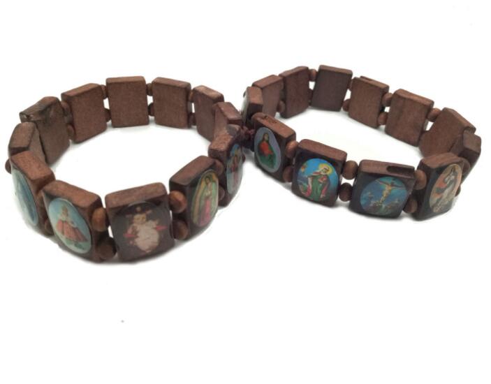 

Wooden Bead Mary Jesus Saints Bracelet Holy Gift Bracelets Rosary Charm Jewelry Catholic Religious Virgin Elastic Christian Kwnqu, Red;blue