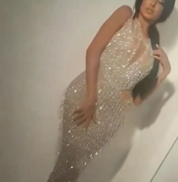 

evening dress yousef aljasmi kim kardashian oneck beaded tassels mermaid long dress almoda gianninaazar zuhlair murad ziadnakad, Same with picture