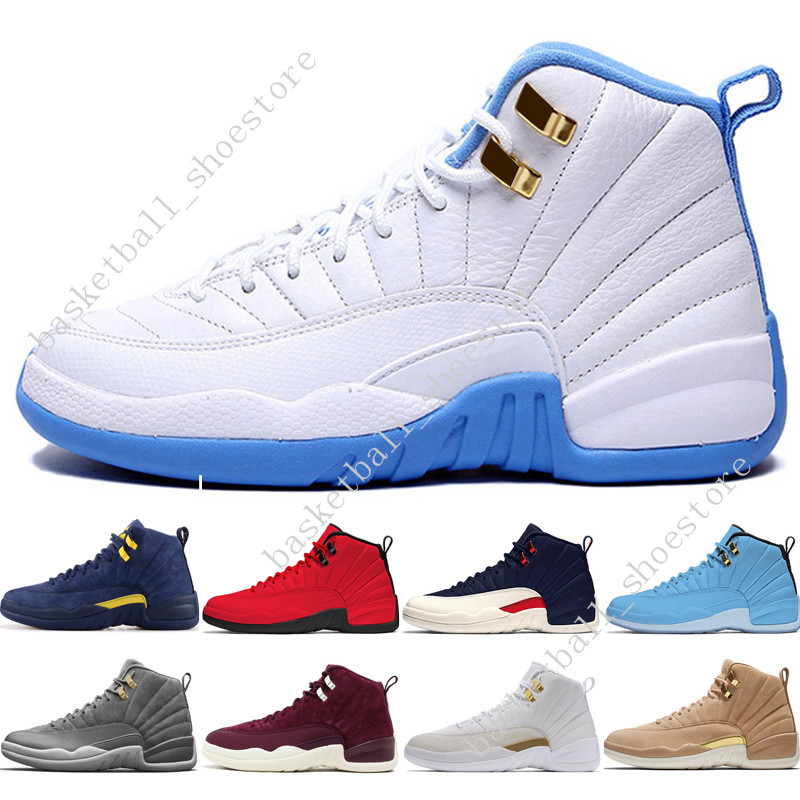New 12 12s mens basketball shoes Michigan Bulls College Navy Vachetta Tan Wheat Dark Grey Bordeaux UNC men Sports sneakers trainers WOMENS