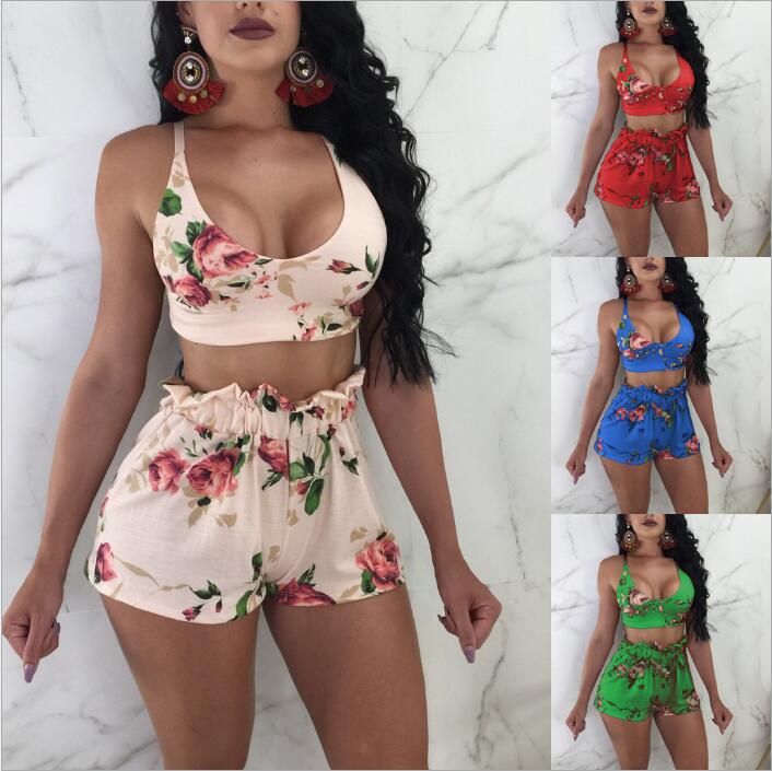 

Two Piece Sets Women Floral Flower Crop Top Shorts Sexy Print Bras Ruffle Falbala Pants Summer Fashion Beach Suits Bowknot Swimwear B4006, White