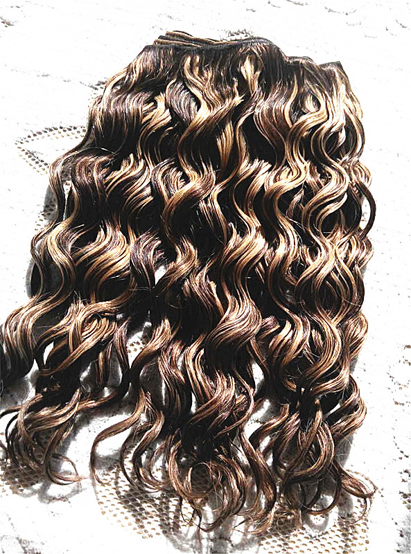 Brazilian Human Virgin Remy Hair Blonde27# Mix Medium Brown 4# Hair Weft Human Hair Extensions Double Drawn Full Head-image-407886479